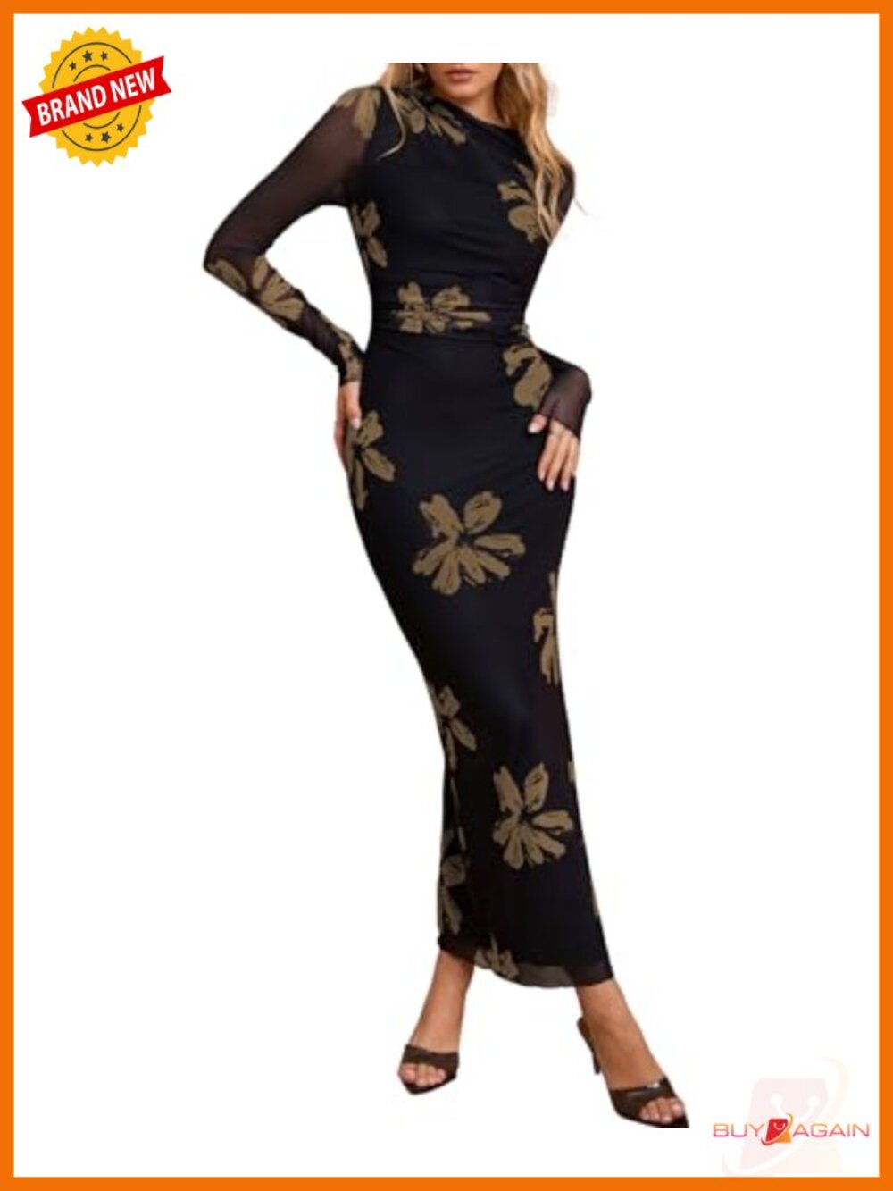 Women's Long Sleeve Bodycon Maxi Dress Mock Neck Slit Formal Wedding Guest